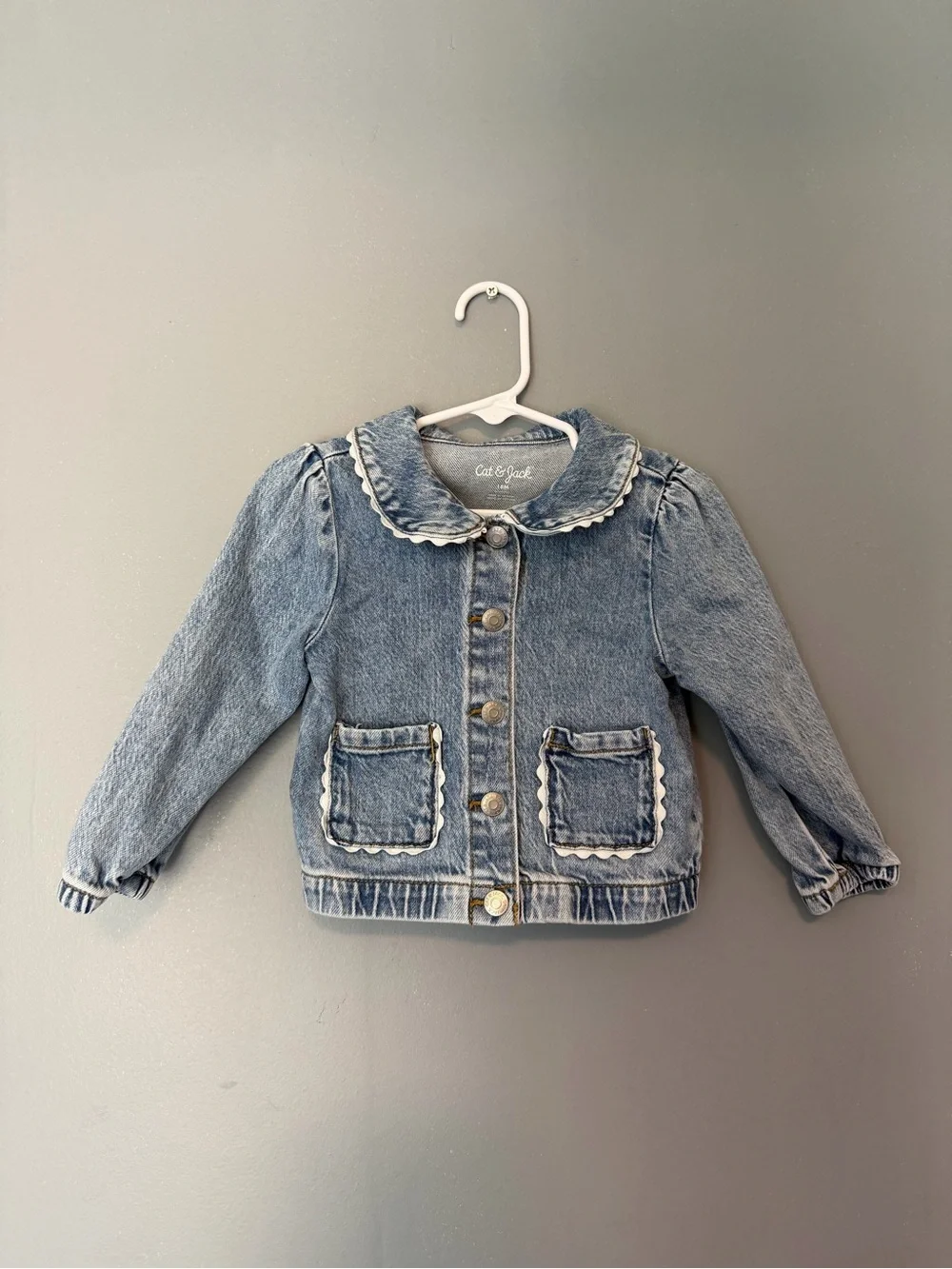 Cat & Jack Light Blue Denim Jacket with Ruffled Peter Pan Collar